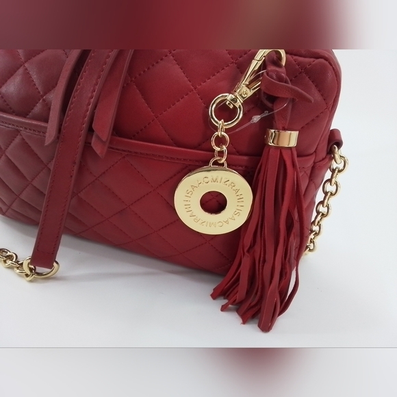 ISAAC Mizrahi RED Quilted Leather Crossbody Handbag Tan Chain Strap Shoulder Bag - Picture 3 of 13